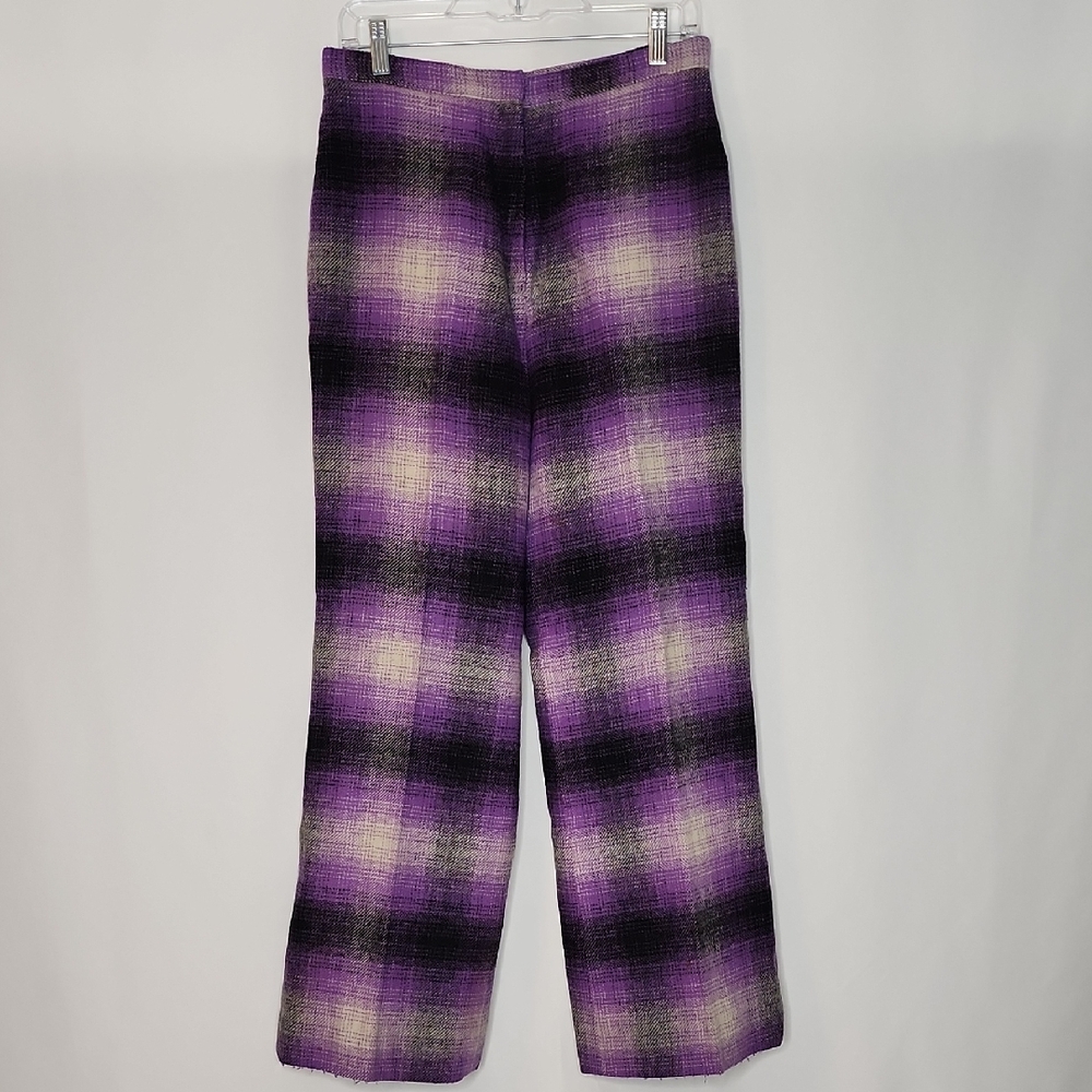 John Meyer Elegant Purple Checkered Wide Leg Pants